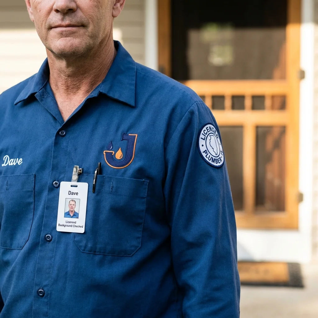 Licensed plumber showing ID badge in Goddard, KS