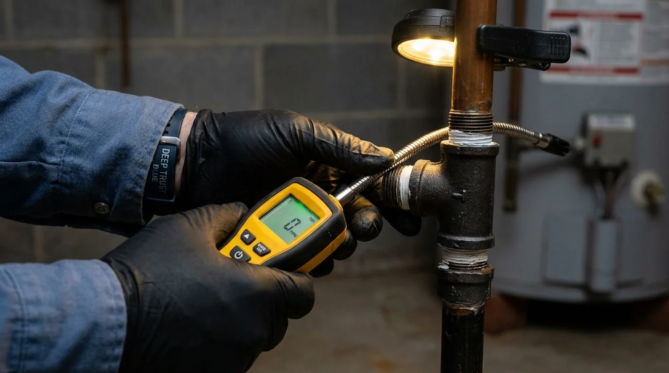 Gas leak detection with electronic sniffer by Johns Plumbing LLC in Goddard