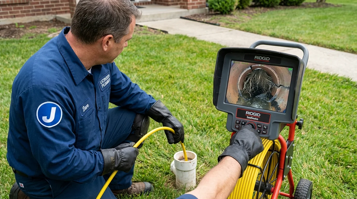 Sewer camera inspection being performed by Johns Plumbing LLC in Goddard