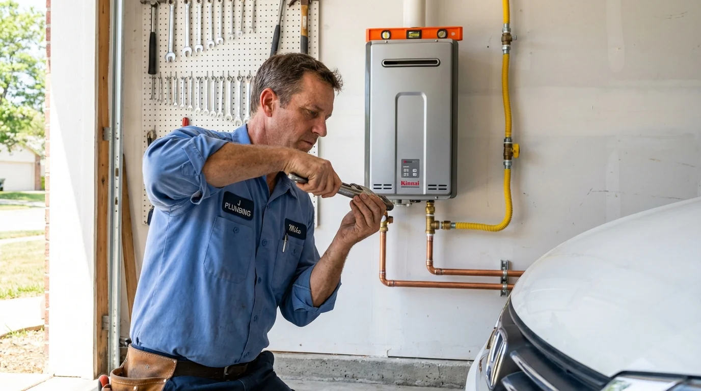 Tankless water heater installation by a Johns Plumbing LLC plumber in Goddard
